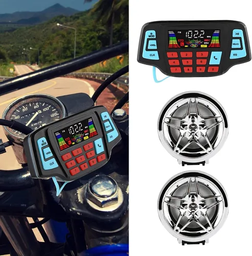 Miniatura 3 de AMONIDA Altavoces estéreo para motocicleta, reproductor de MP3 de motocicleta, sistema de altavoces estéreo de audio USB, portador de tarjeta