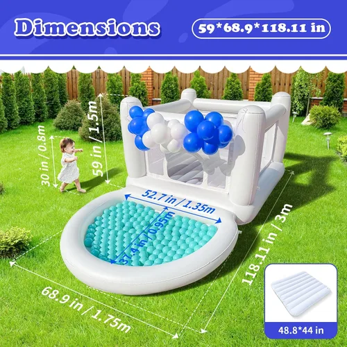 Miniatura 6 de White Bounce House - Casa inflable para niños de 3 a 6 años, casa inflable para interiores y exteriores para niños y adultos