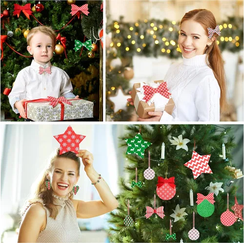 Miniatura 5 de 13 Pcs Christmas Faux Leather Sheets Santa Claus Glitter Synthetic Leather Fabric Deer Snowflakes Candy Christmas Tree for Holiday DIY Bows Earrings