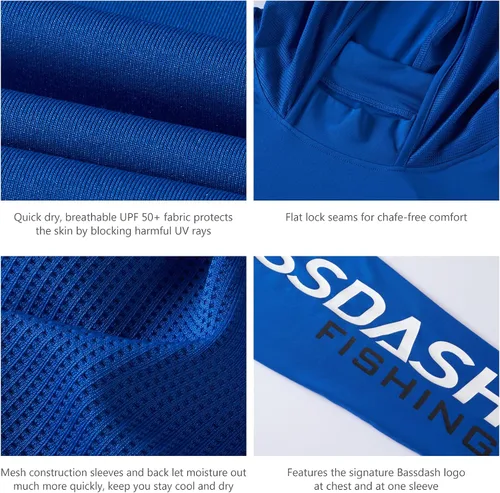 Miniatura 5 de BASSDASH UPF 50+ - Sudadera con capucha para hombre, protección solar UV, manga larga, rendimiento