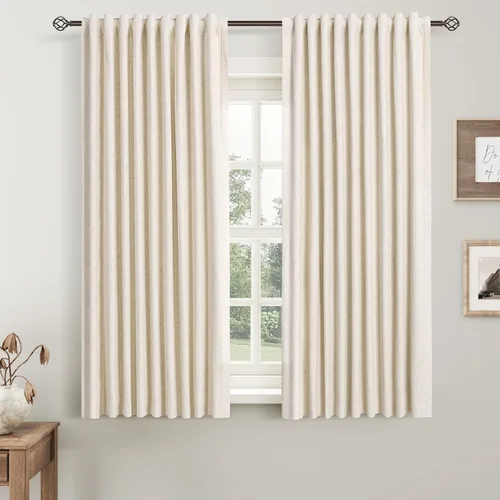 Miniatura 38 de Natural Linen 100% Blackout Curtains for Bedroom 98 Inch Length 2 Panels Set Back Tab Cream Neutral Farmhouse Living Room Darkening Curtain Track