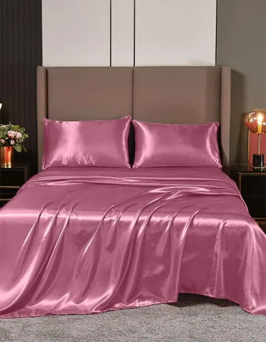 Miniatura 18 de Juego de sábanas de satén de seda de 4 piezas Sábana bajera Sábana encimera Funda de almohada Calidad de hotel sedoso suave y lujoso