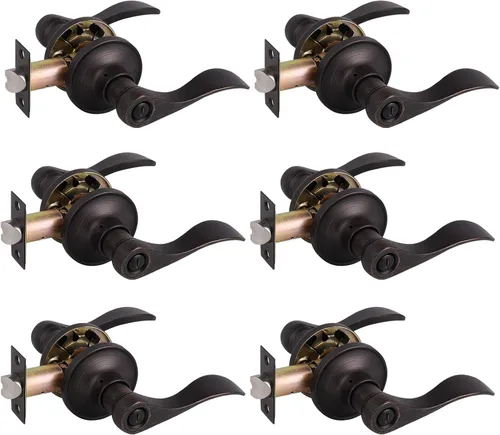 Miniatura 29 de Gobrico - Manija de puerta de privacidad negra mate, paquete de 1, palanca interior sin llave para dormitorio y baño, reversible, estilo onda/gota