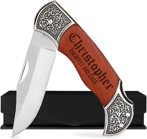 Navaja de bolsillo personalizada para hombres con nombre, 20 opciones de fuente, cuchillos de bolsillo Old Timers, cuchillos de bolsillo