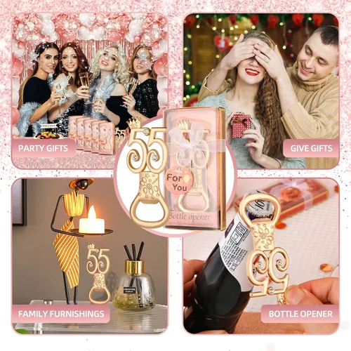 Miniatura 6 de 24 cajas de abrebotellas de cumpleaños 55 con temática de oro rosa, adecuado para regalos de fiesta de boda, regalos de fiesta de cumpleaños