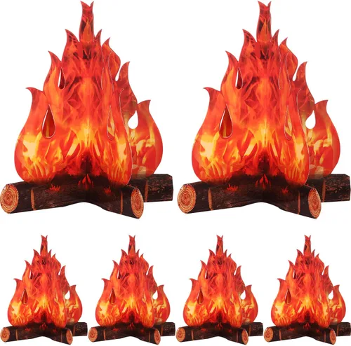 Miniatura 7 de Boao Juego de 6 decoraciones de llama falsa de fuego falso, decoración de campamento de cartón 3D, llamas artificiales, decoraciones de fuego