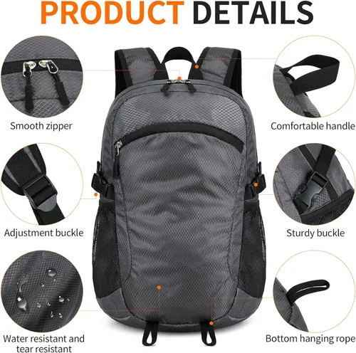 Miniatura 6 de Mochila pequeña de senderismo 15L, ligera, plegable, resistente al agua, mochila de viaje para camping, mochilas plegables para mujeres y hombres