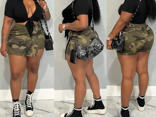 Miniatura 5 de Famnbro Pantalones cortos de camuflaje para mujer, de longitud media, rasgados, de camuflaje, de cintura alta, pantalones cortos de mezclilla