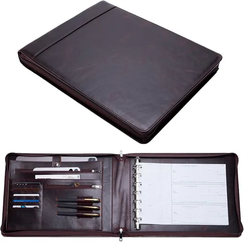 Miniatura 11 de Carpeta personalizada con 7 anillos, soporte de cuero vegano grabado para chequera, 3 en una página para 600 cheques (9 x 13 pulgadas), carpeta