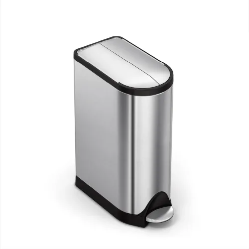 Miniatura 12 de Simplehuman - Cubo de basura para baño con tapa abatible de 10 litros / 2.6 galones, acero inoxidable cepillado con borde negro