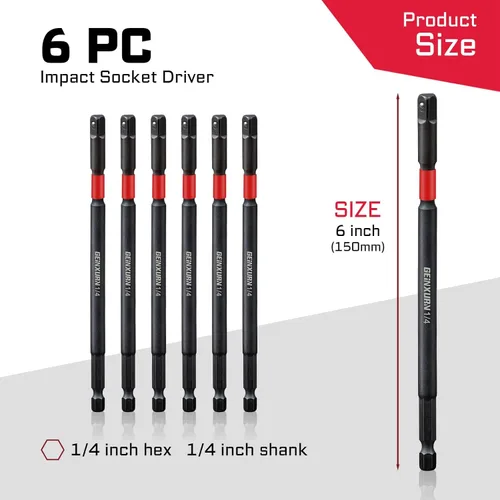 Miniatura 2 de Geinxurn Juego de adaptadores de enchufe de impacto de 6 piezas, punta cuadrada de 1/4 de pulgada, juego de broca de extensión de 6 pulgadas, adapta