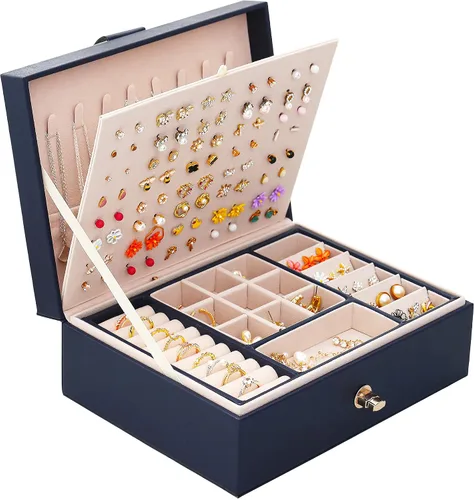 QBestry Organizador de aretes de tuerca para mujeres y niñas caja de joyería para aretes collar organizador de joyas caja de aretes para mujer