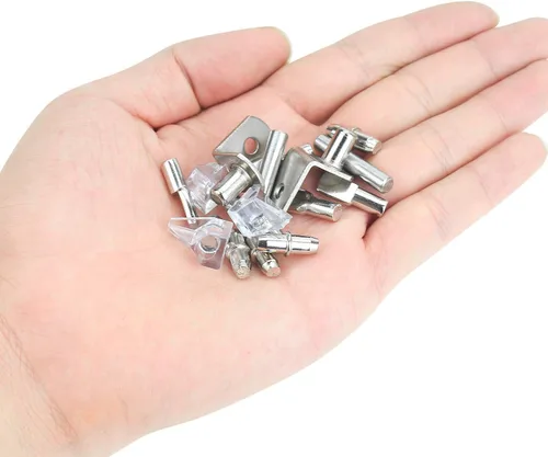 Miniatura 4 de HELIFOUNER Kit de 100 pines de estante de 5 estilos chapados en níquel para gabinetes, estanterías, centros de entretenimiento