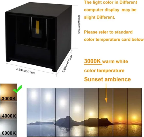 Miniatura 6 de Luces de porche para pared al aire libre, luces exteriores arriba y abajo, lámpara de pared LED de cubo de 6 W, pequeños accesorios de montaje