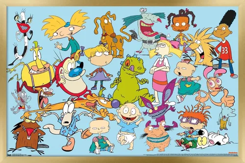 Miniatura 16 de Trends International Póster de pared de personajes de Nickelodeon, 14.725 x 22.375 pulgadas, versión enmarcada de madera de granero