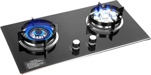 Placa de cocina de gas negro de 28 pulgadas, 2 quemadores con llama fuerte, estufa de gas natural, estufa de gas integrada para encimera, cocina de