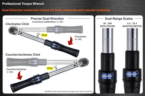 Miniatura 2 de Llave dinamométrica profesional de clic de doble dirección de 3/8" 35-200 in-lb (4.8-23.4 Nm)