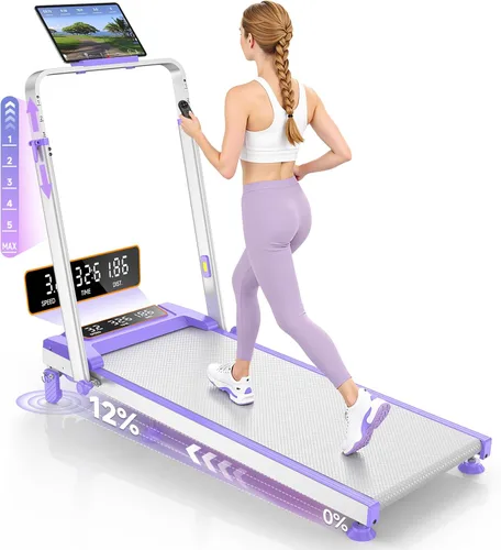 Walking Pad Treadmill with 12% Incline & Adjustable Height, 4 in 1 Walking Pad with Handle Bar, 3.5HP Foldable Under Desk Treadmill, Portable