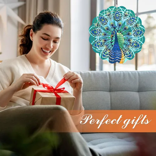 Miniatura 2 de Hilanderos de viento de metal de pavo real - Regalos para mujeres, mamá, abuela, esposa, hilandero de viento colgante para decoraciones