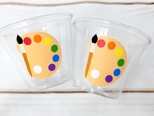 Vasos de fiesta de arte, tazas de pintura para fiesta, pintura artística, regalos de fiesta, regalos de fiesta de arte, regalos de fiesta de pintura