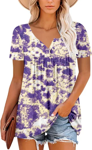 Miniatura 2 de Roselinlin Camisas de manga corta, para mujer, blusas florales de verano, ajuste holgado, para leggings