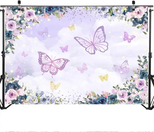 Miniatura 3 de Mocsicka Fondo de mariposa violeta - Fondo de decoración de fiesta de niña floral púrpura - Boda, cumpleaños, baby shower - 6 x 4 pies