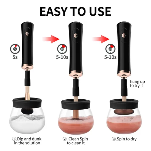 Miniatura 5 de Senbowe Máquina limpiadora y secadora de brochas de maquillaje mejorada, cepillo giratorio automático eléctrico para cosméticos con collares de goma