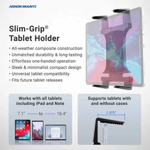Miniatura 5 de ARKON Mounts Clamp - Soporte para tablet Agarre seguro Rotación de 360 grados Se fija fácilmente a manillares, postes, bicicletas