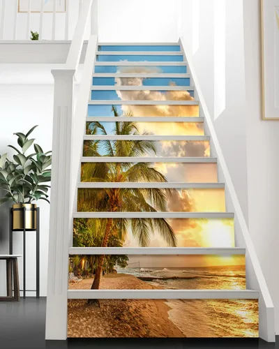 Miniatura 13 de FLFK - Adhesivos para escalones de playa al amanecer - Juego de 15, calcomanías pela y pega para peldaños de escaleras, 39.3"x7.08" Gxl3203