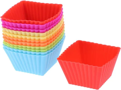 12 tazas de silicona para hornear, forros cuadrados para magdalenas, muffins, moldes para hornear, mini soportes de silicona para panadería (color