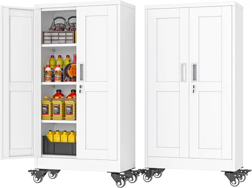 Miniatura 8 de PAOFIN Armario de almacenamiento de metal, archivadores de acero de 35 pulgadas de alto con puertas con cerradura y estantes ajustables, gabinete