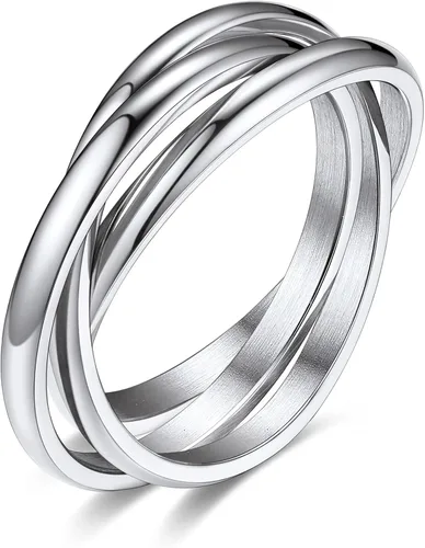 Bestyle Anillos entrelazados para mujeres y niñas, anillos cruzados apilables de acero inoxidable en tono plataorooro rosanegro, anillo de promesa