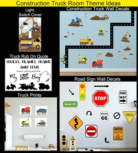 Miniatura 5 de Calcomanías de pared para camiones de construcción, calcomanías de pared para niños, vehículos de tractor, construcción de calle, vinilo para Ejes