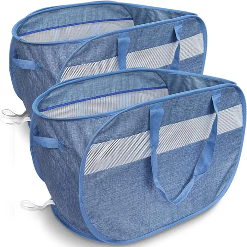 Miniatura 10 de Cesta de lavandería desplegable de malla extra grande de 100 litros con tapa y asas, paquete de 2, cesta de ropa sucia plegable XL