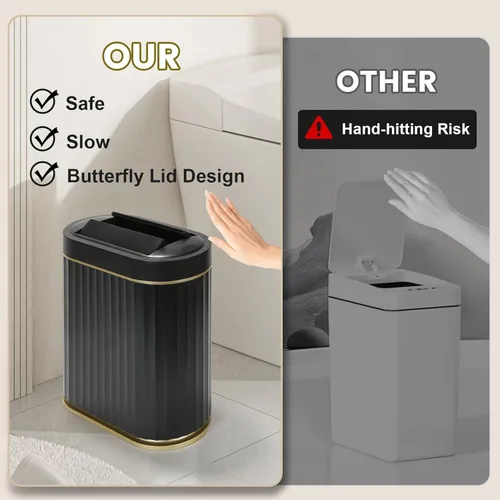 Miniatura 5 de ELPHECO - Cubo de basura de baño con tapa mariposa, papelero con sensor de movimiento para baño, papelera decorativa automática, accesorios de baño