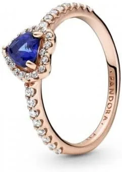 PANDORA Corazón elevado azul brillante, circonita cúbica transparente y anillo de cristal azul, tamaño EUR-50, US-5 -188421C01-50, Metal, Zirconia
