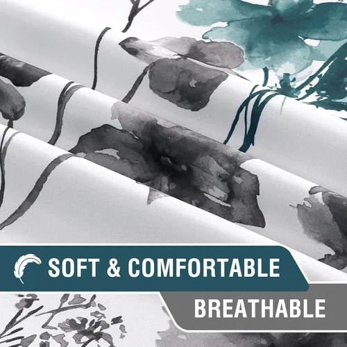 Miniatura 8 de H.VERSAILTEX Cenefas de cortina 100% opacas para ventanas de cocina, juego de 2 paneles de Cattleya con estampado floral Leah con aislamiento