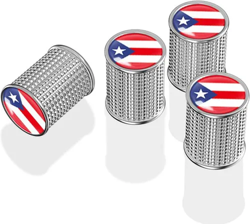 4 tapas de metal para válvula de neumático de automóvil, tapas de vástago de válvula de neumático con bandera de Puerto Rico, tapas de válvula de