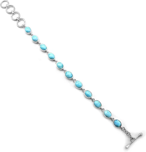 Miniatura 3 de Pulsera de cadena de eslabones de larimar natural de forma ovalada para mujer, piedra azul 925, hecha a mano, ajustable, pulsera para ella, Piedra