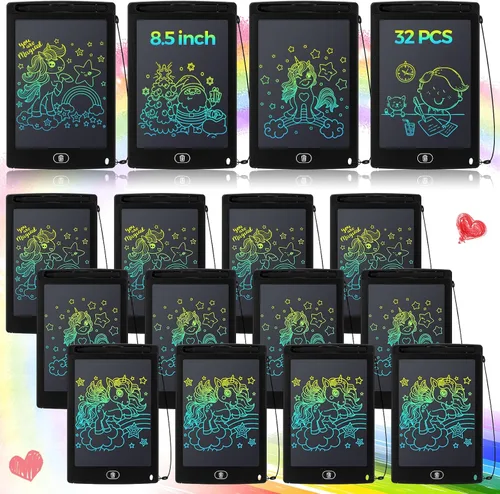 Zhehao 32 tabletas de escritura LCD para niños a granel de 8.5 pulgadas, tablero de garabatos colorido borrable, juguete educativo, regalo de Negro
