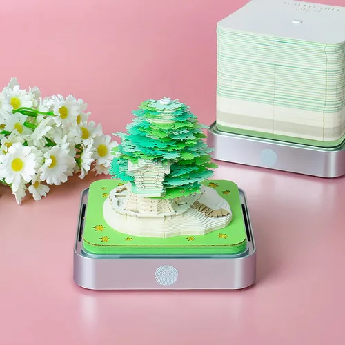 Miniatura 2 de Calendario de pieza de tiempo, calendario creativo de escritorio 3D con luces, calendario 2026, bloc de notas de papel 3D, arte verde, calendario
