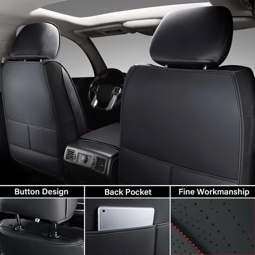 Miniatura 2 de Coverado Tundra - Juego completo de fundas de asiento de automóvil de cuero para camiones, fundas de asiento de automóvil, protector de ajuste Rojo
