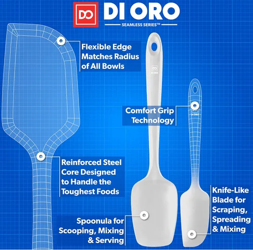 Miniatura 4 de DI ORO Juego de espátulas de silicona – Espátulas de cocina de goma para hornear, cocinar y mezclar – Resistente al calor a 600 °F y libre de BPA