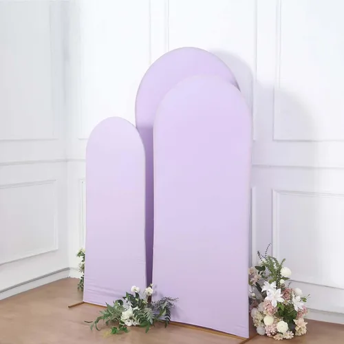 Miniatura 6 de Efavormart Juego de 3 Fundas de Arco de Boda de Spandex Lavanda Mate Ajustadas para Soportes de Telón de Fondo Chiara de Parte Superior Redonda