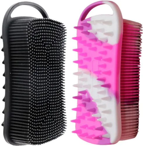 Miniatura 13 de Paquete de 2 exfoliantes corporales de silicona de doble cara para exfoliación, ducha y masaje del cuero cabelludo, cepillo 2 en 1 para baño