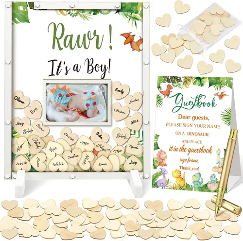 Miniatura 15 de Beeveer 65 piezas de libro de invitados para baby shower, libro de invitados azul para baby shower, libro de invitados con marco de fotos y 60 chips