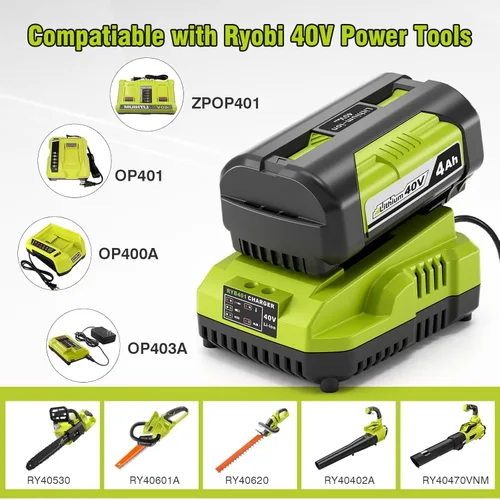 Miniatura 3 de Kit de batería y cargador de carga rápida de 40 V y 4.0 Ah - Reemplazo para batería y cargador Ryobi de 40 V OP401, compatible con herramientas