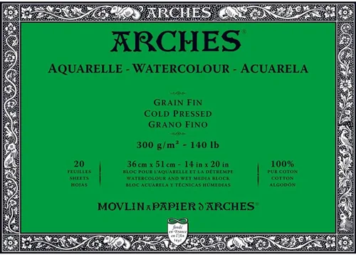 Miniatura 28 de Bloque de papel acuarela Arches, prensado en frío, 8" x 10", 140 libras