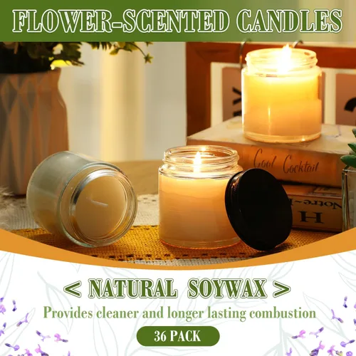 Miniatura 5 de MTLEE 36 velas pequeñas en tarro Mason a granel de 4 onzas pequeñas perfumadas con tapas para regalo de cumpleaños, boda, fiesta