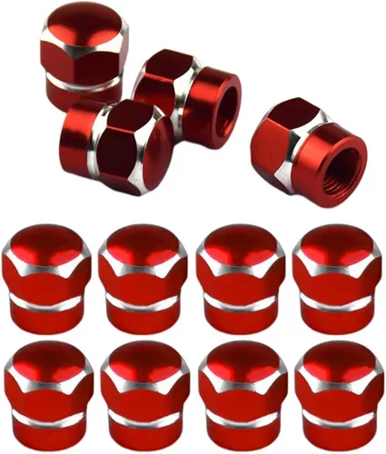 12 tapas de vástago de válvula de neumático de automóvil, cubiertas de vástago de aleación de aluminio resistentes en forma hexagonal, juego de Rojo